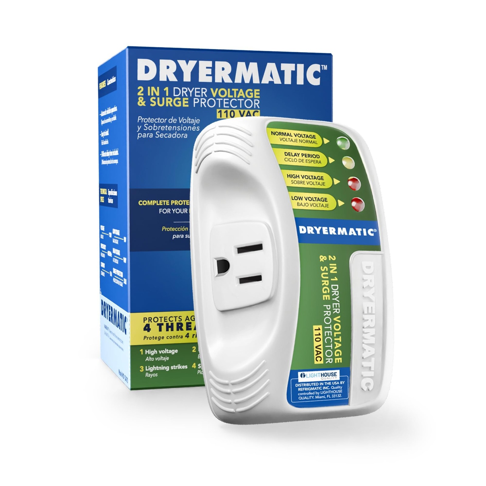 Dryermatic, 2-in-1 Electronic Voltage & Surge Protector for Compact 110V and ...