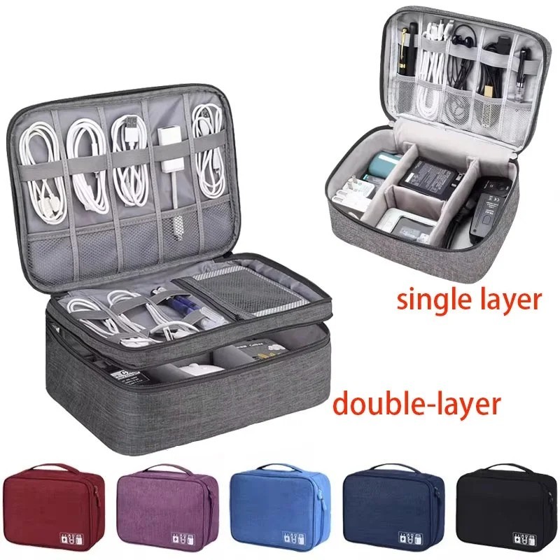 Double Layer Travel Cable Storage Bag Portable Electronic Organizer Case
