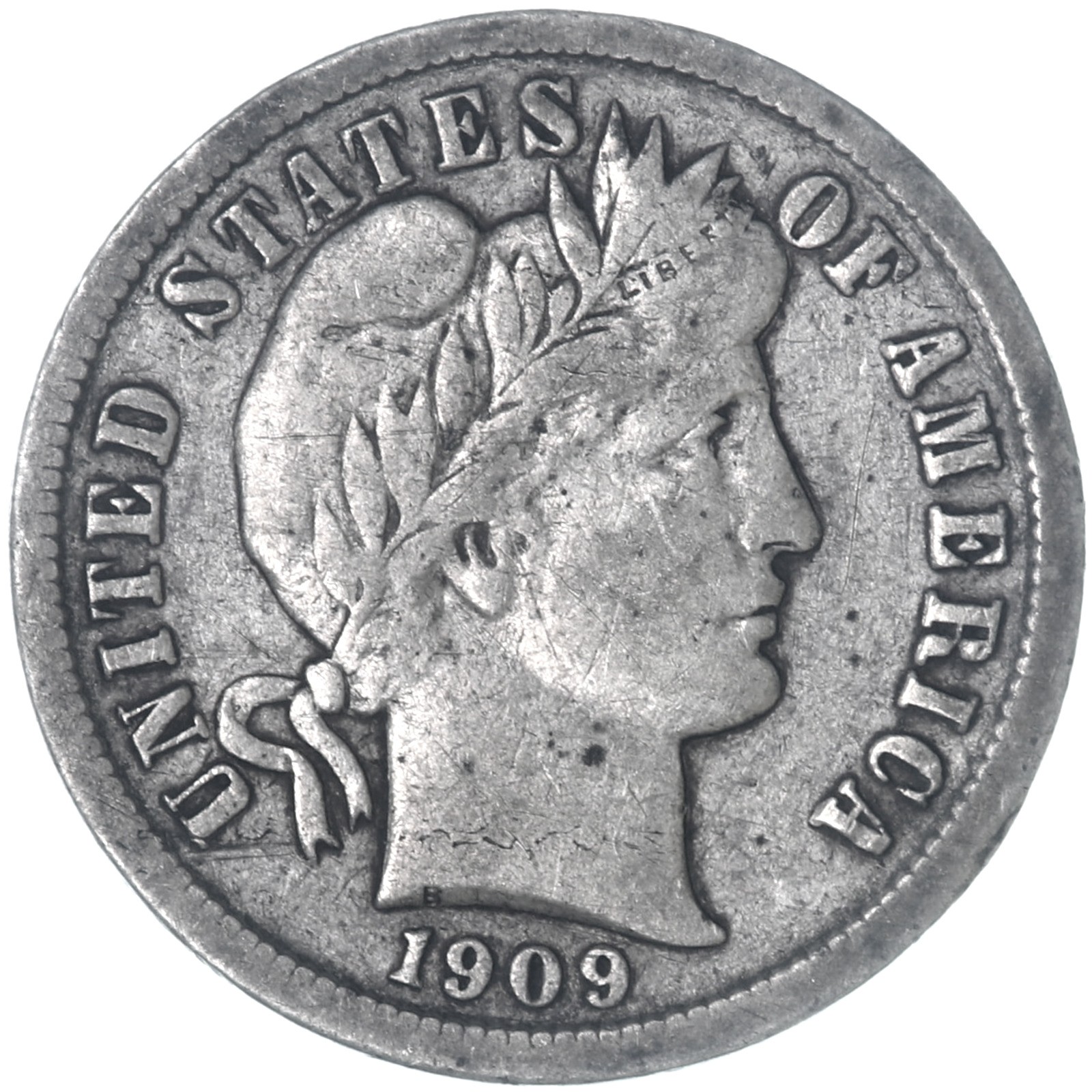 1909 (P) Barber Dime 90% Silver Fine FN