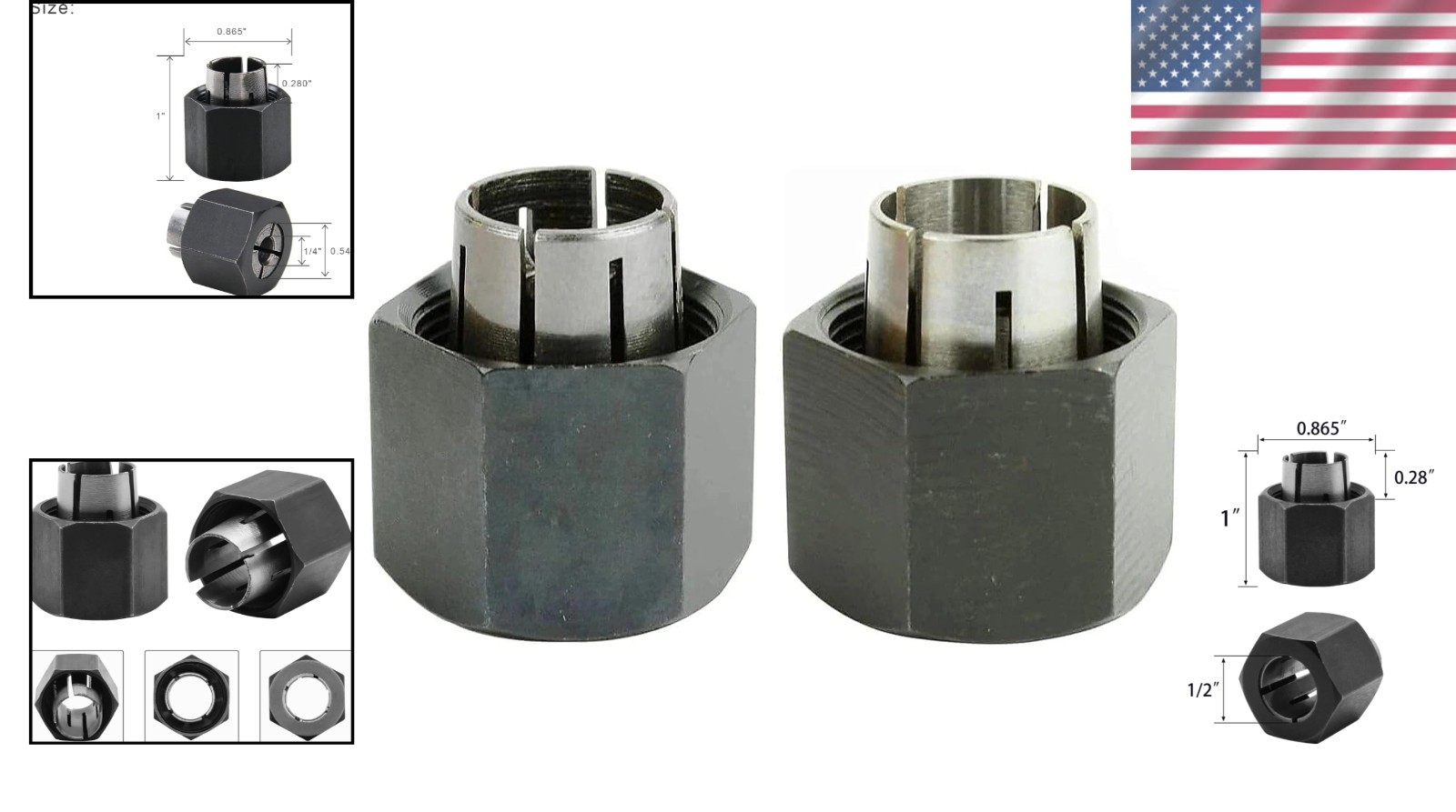 Versatile 1/4" & 1/2" Router Collet Set for Dewalt, Bosch & Hitachi