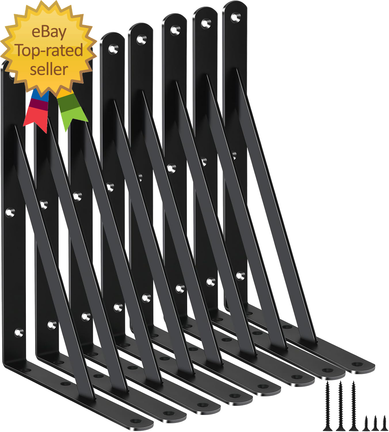 8 Pack L11 X H 8" Black Heavy Duty Shelf Brackets with Screws