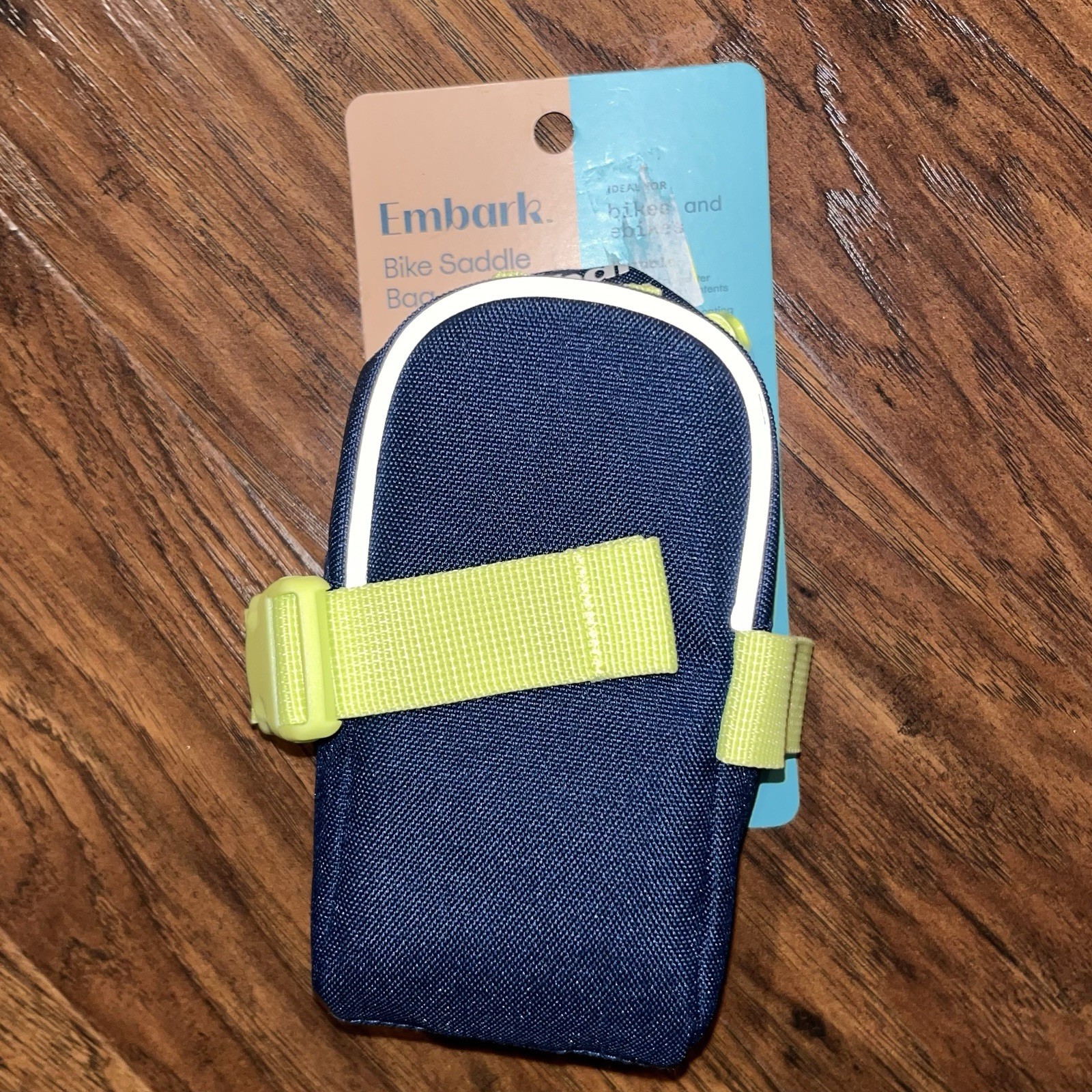 Embark Compact Blue and Green Bike Saddle Bag with Secure Clip