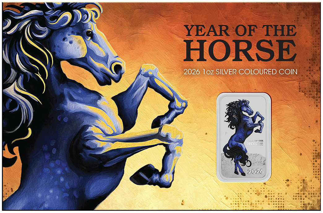 2026 Australia Lunar Horse Blue Beauty Color 1 oz Silver Bar in Card