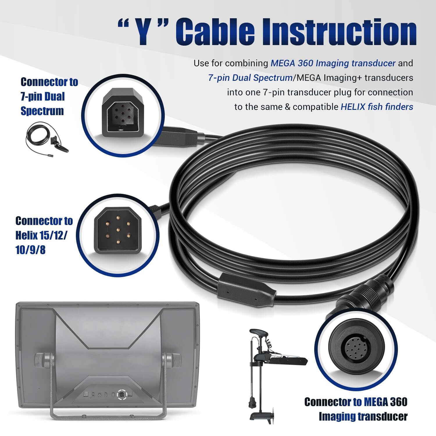 720107-1 Transducer Adapter Cable 10ft. Replace 9-M360-2-DDI-Y Mega 360 & 2D/MDI