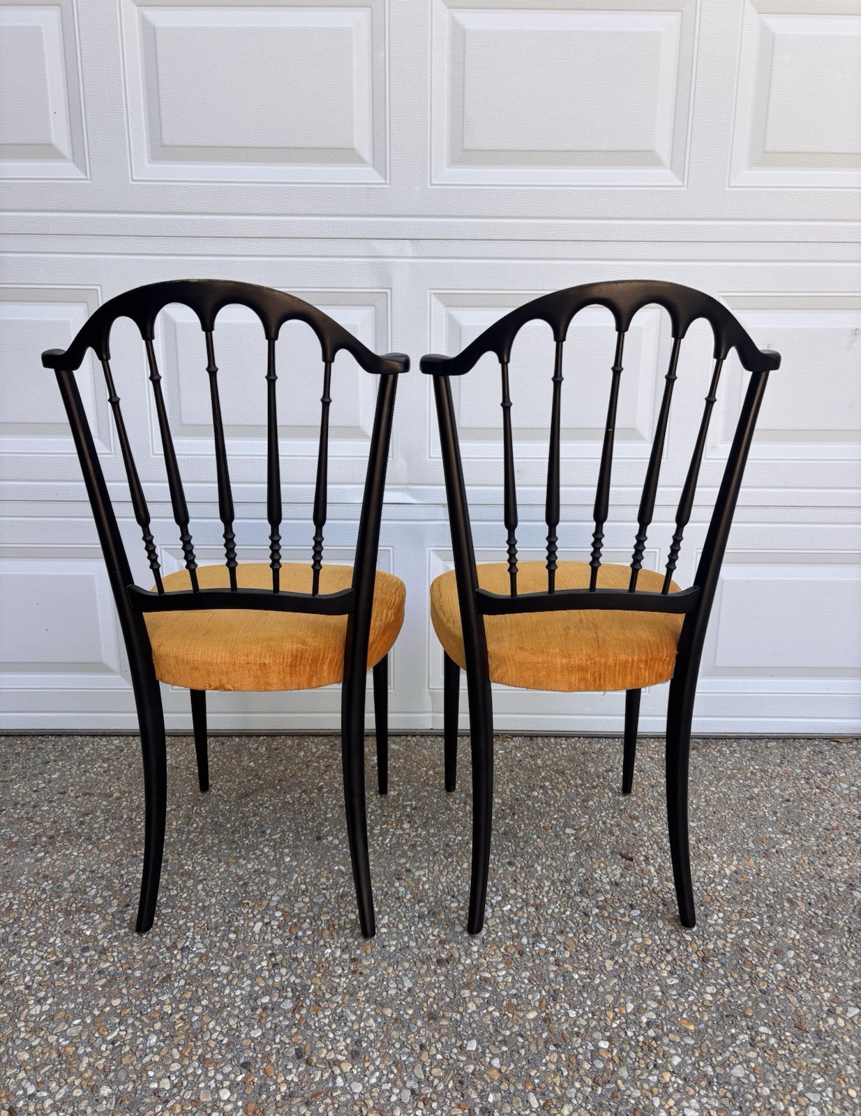 Mid 20th Century Black Chiavari Italian Chairs, A Pair Italy