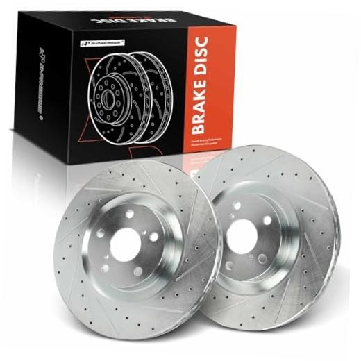 A-Premium Rotores de freno de disco ventilados Delantero perforado y ranurado
