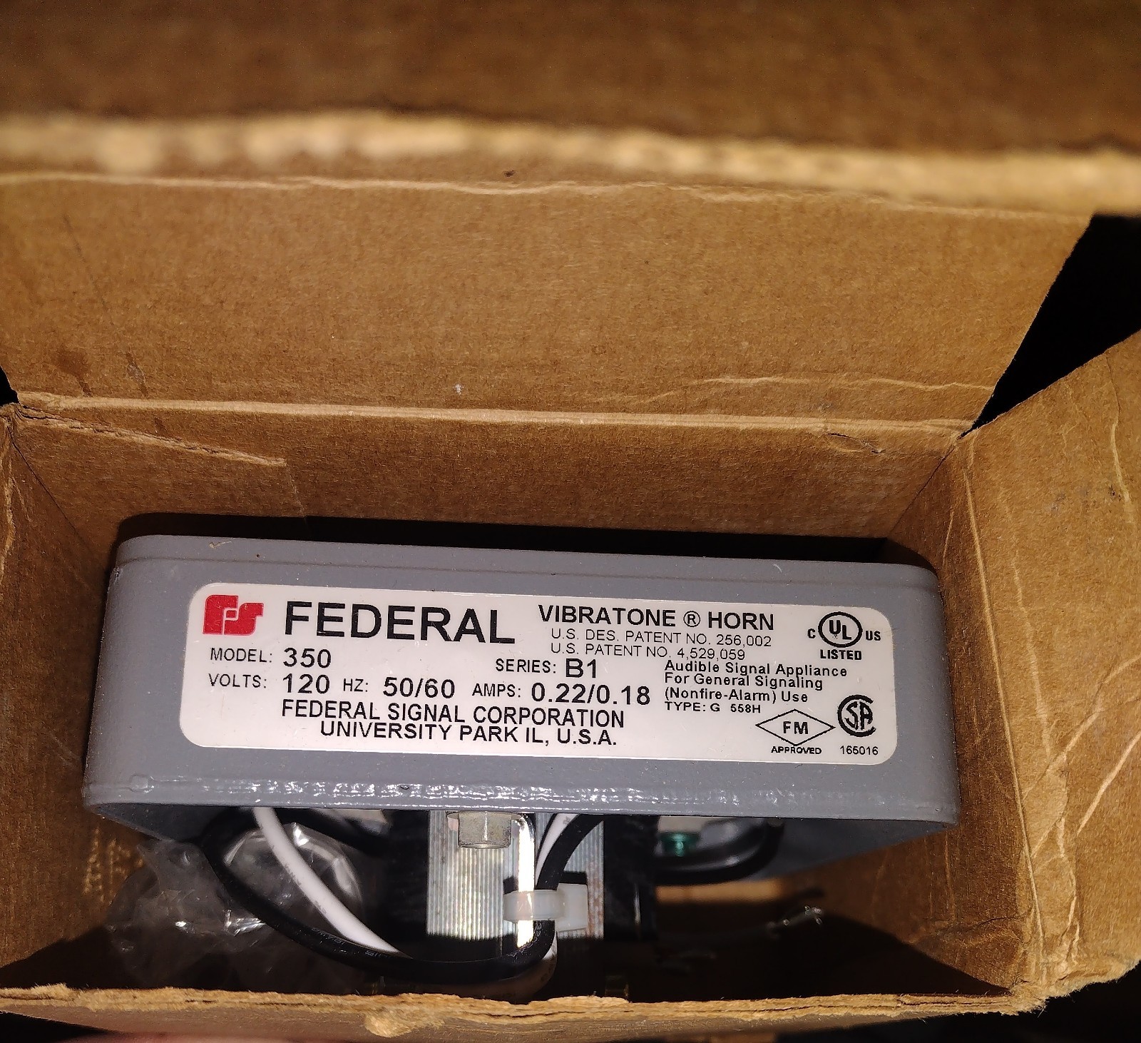FEDERAL VIBRATONE HORN 120VAC, 50/60HZ, 350 SERIES B1