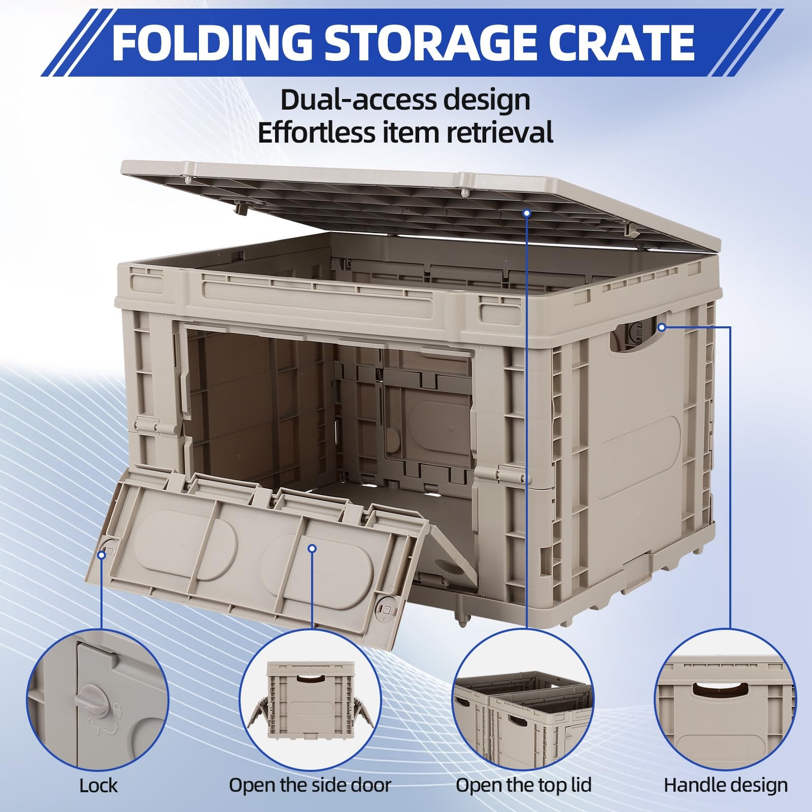 Collapsible Storage Bins with Lids,Stackable Utility Crates with Grey Large