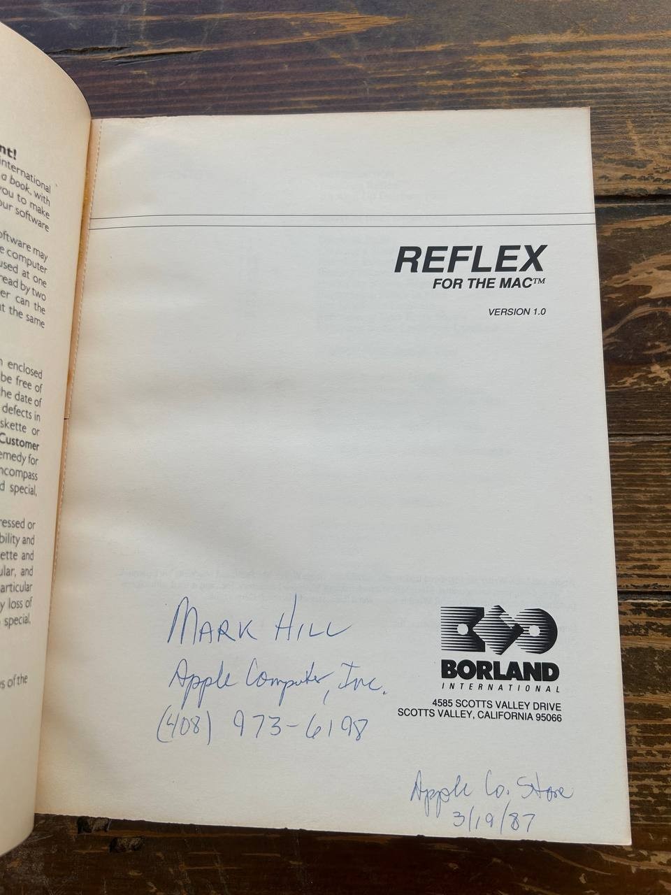 Borland Reflex for the Mac Version 1.0 User Manual Vintage 1986