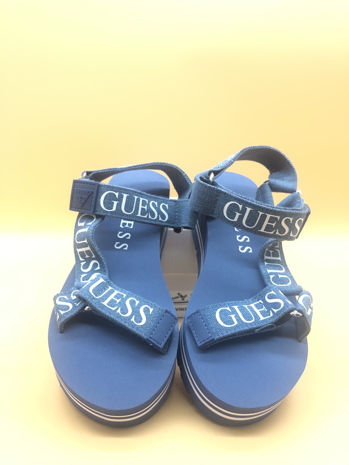 Guess Women's Avin Wedge Sandal Medium Blue Fabric Size 6M New in Box *
