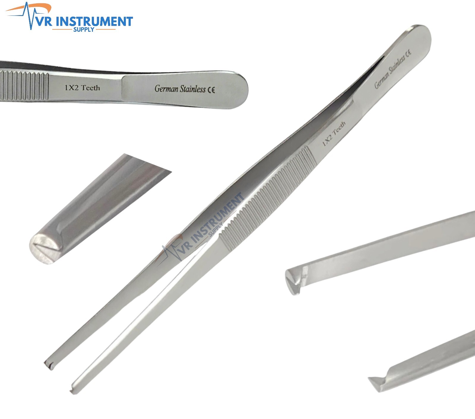Dissecting Tweezer Thumb Tissue Forceps 1x2 Teeth Rat Tooth Surgical Tools 7"