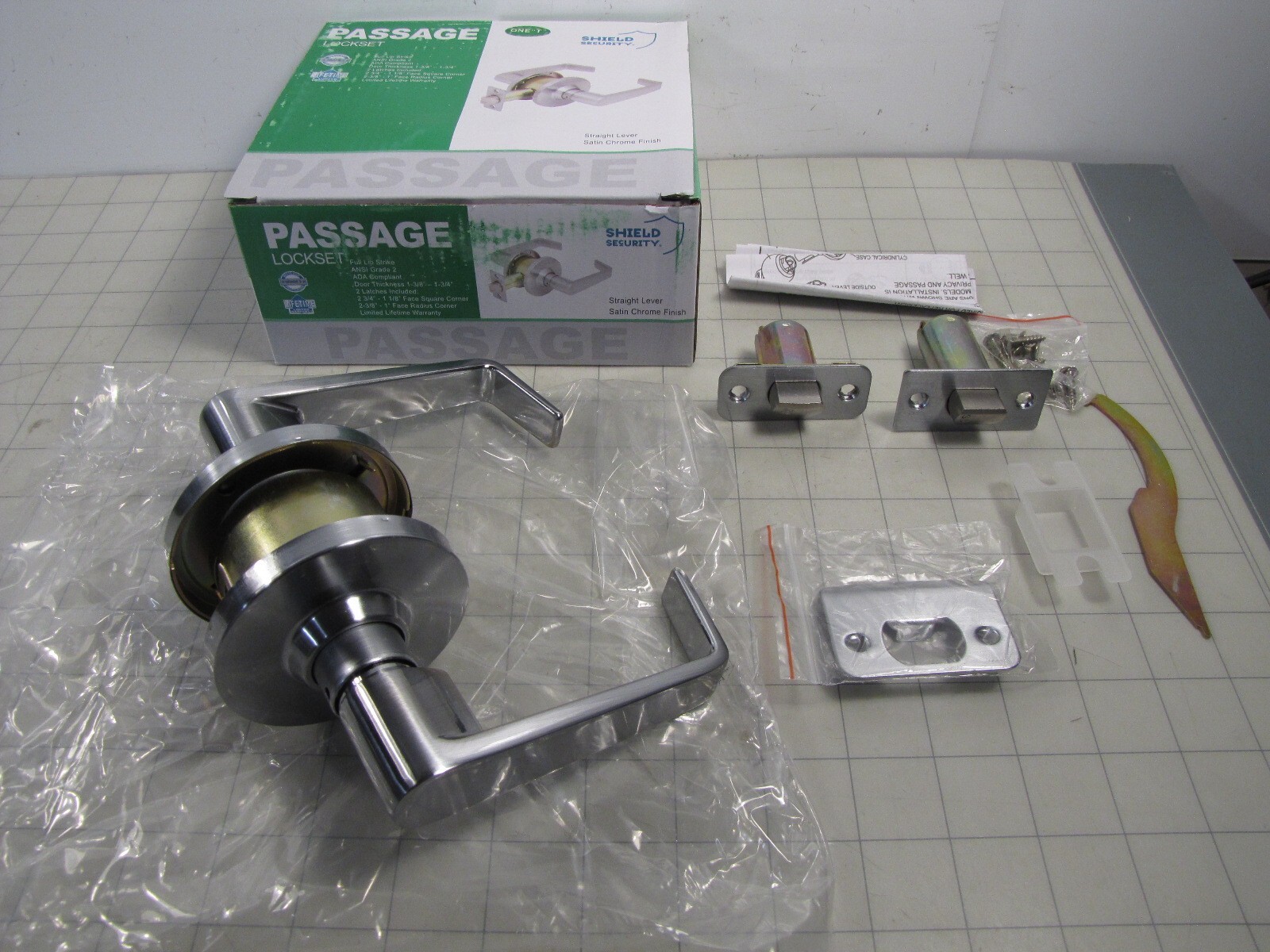HD Supply 913717 Shield Security Straight Lever Passage Lockset Satin Chrome NEW