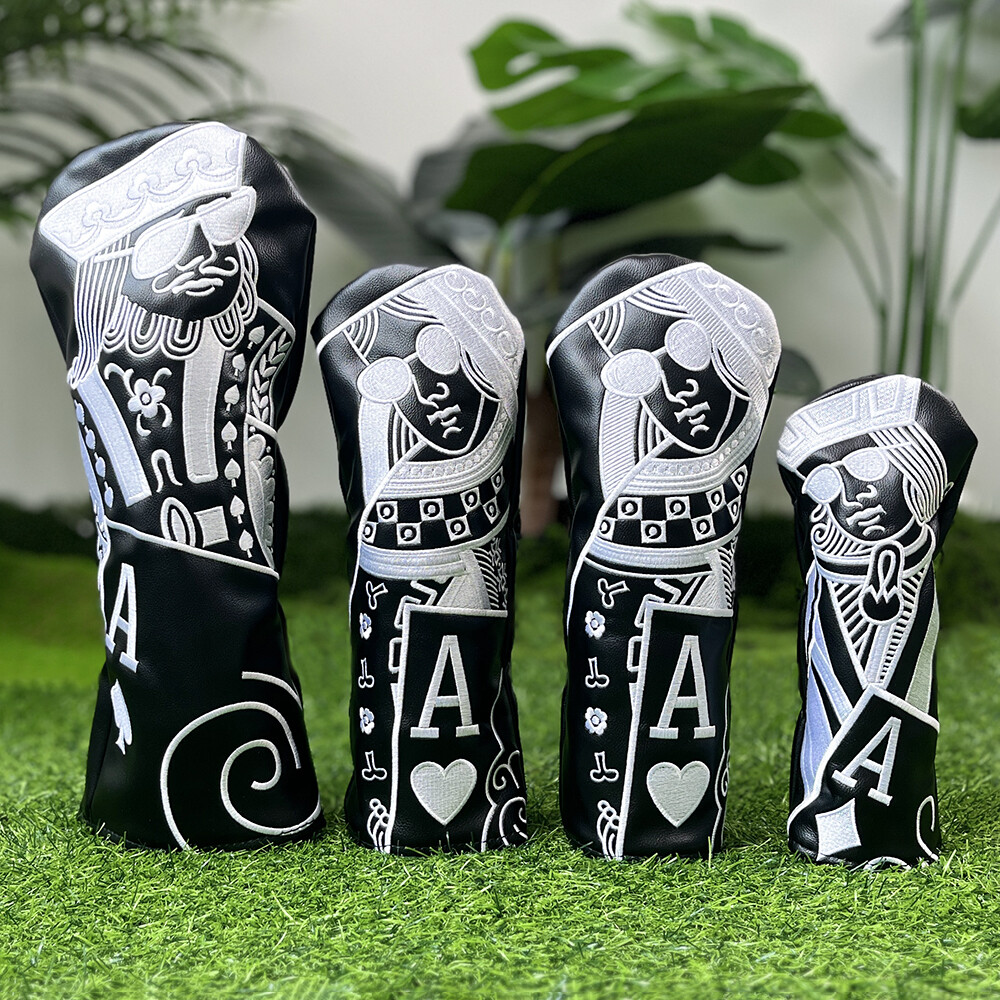 Premium Black Poker King&Queen Golf Driver Fairway Wood Cover Hybrid Head Cover