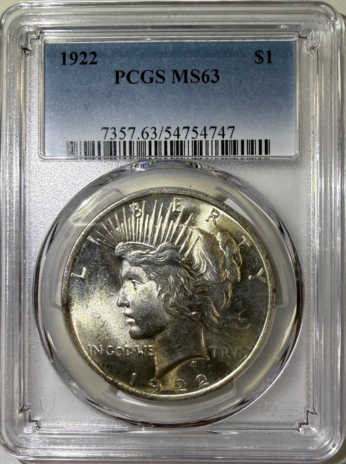 1922 $1 Peace Silver Dollar PCGS MS63 (747)