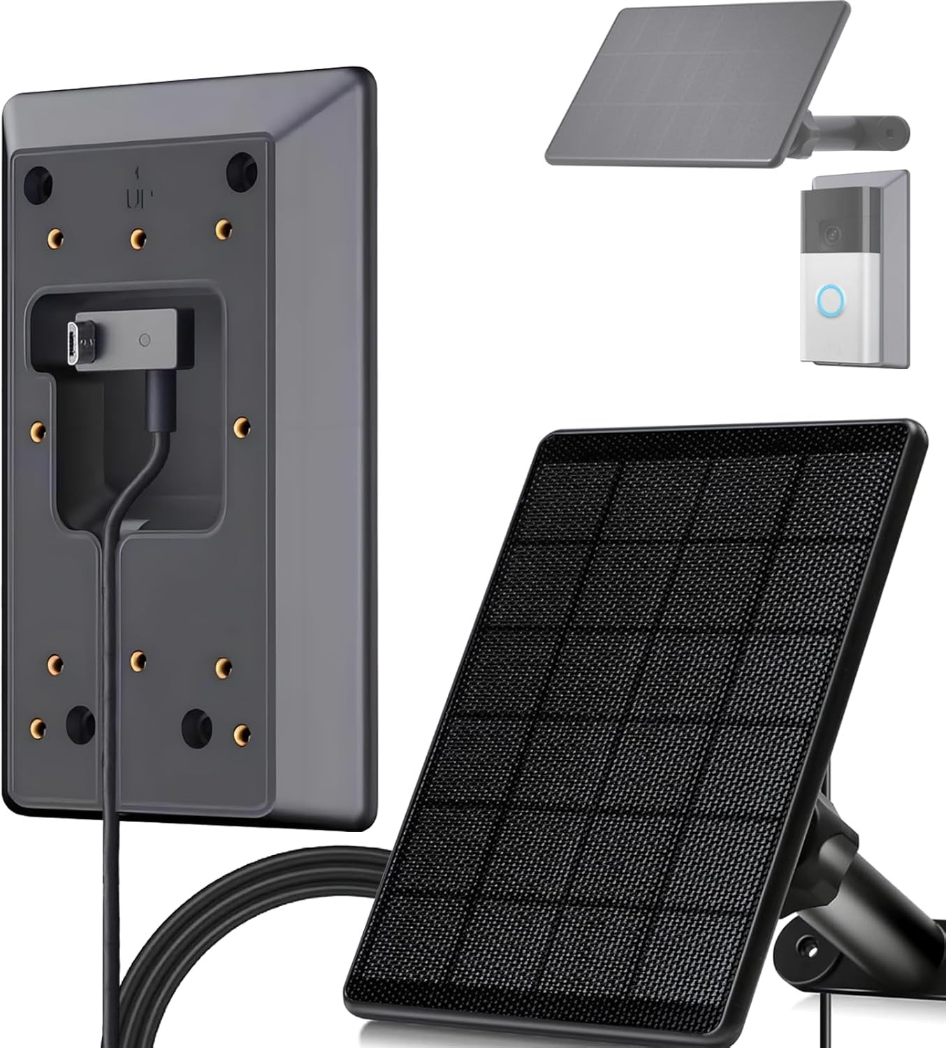 6W Solar Charger Compatible with Ring Video Doorbell (2020 Release), Micro USB P