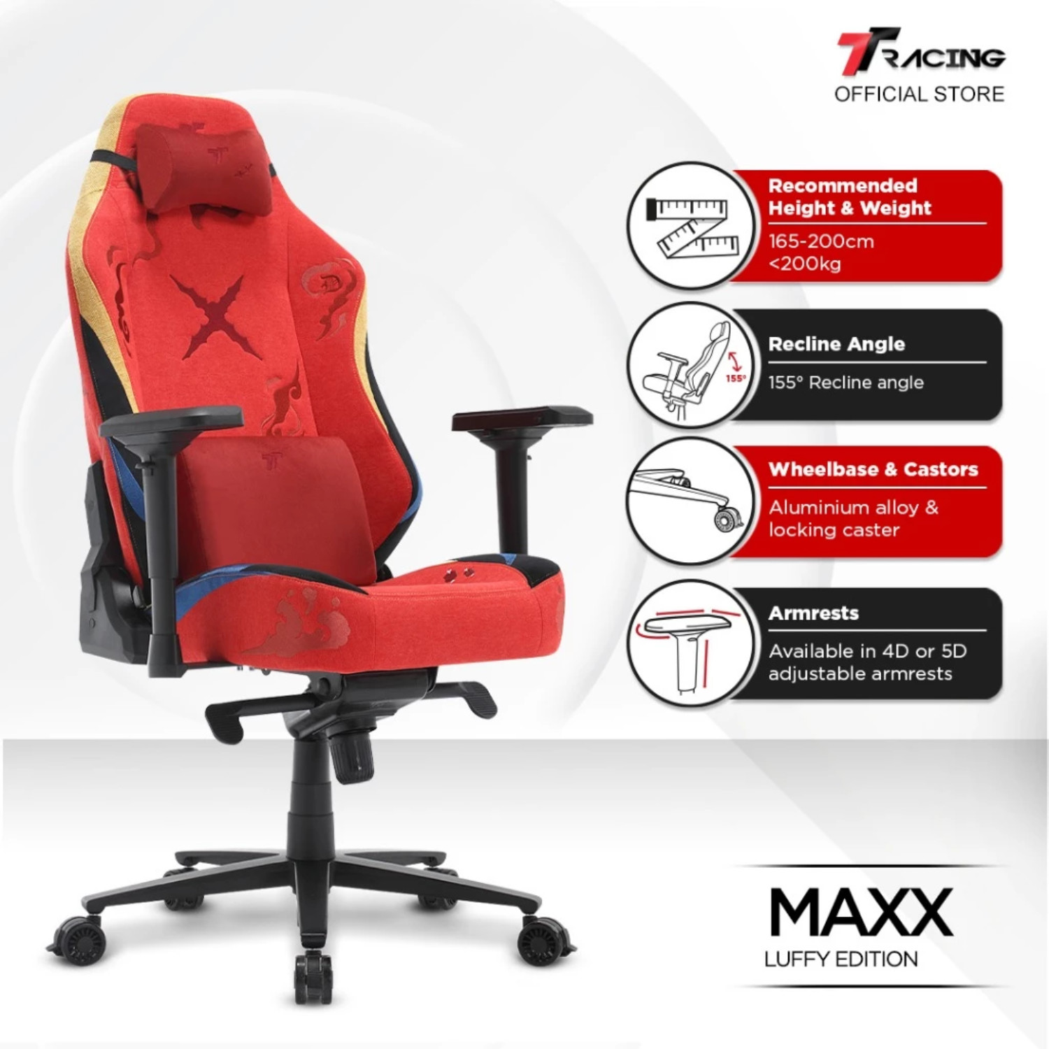 TTRacing Maxx One Piece Luffy Edition Air Threads Fabric Gaming Office Chair