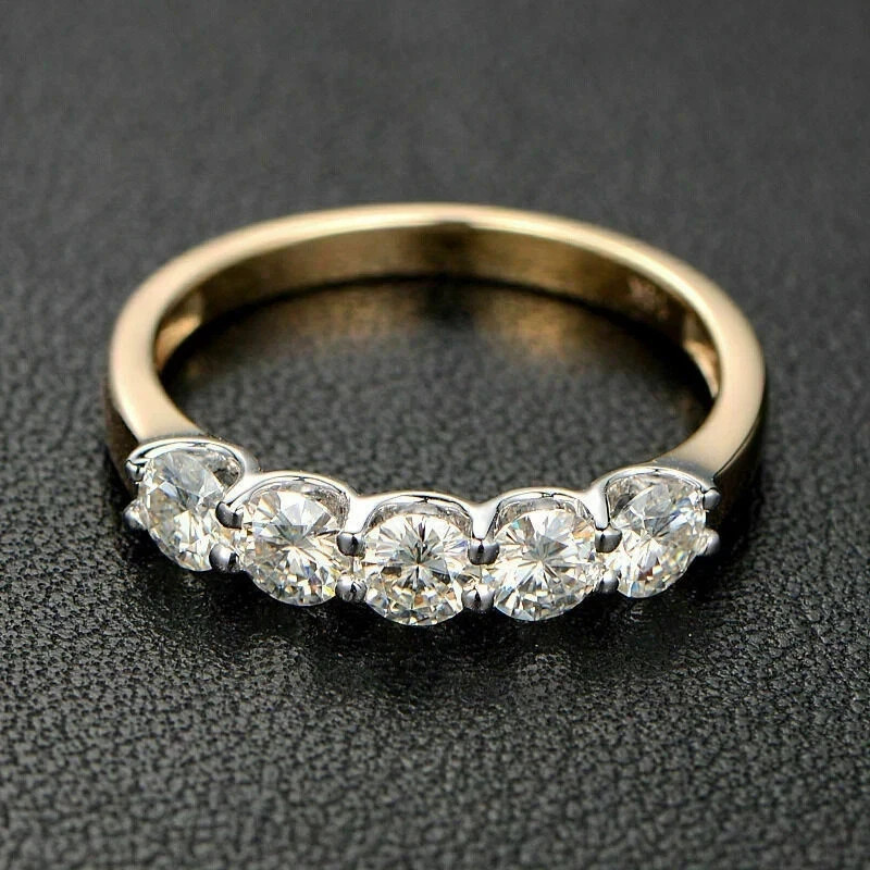 2.00CTW Round Cut Natural Diamond  14K Yellow Gold Eternity Band Engagement Ring
