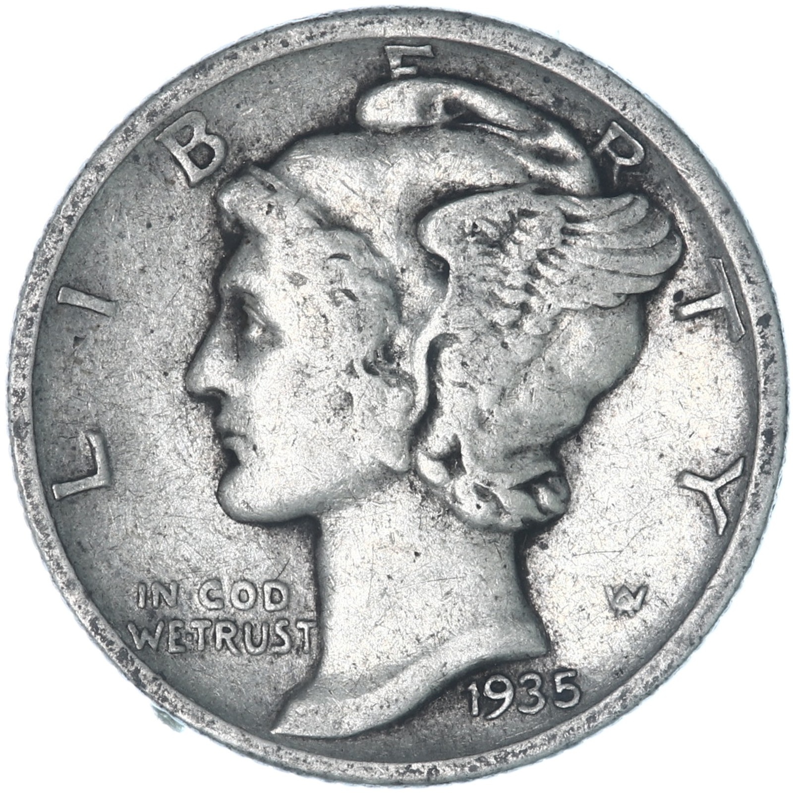1935 (P) Mercury Dime 90% Silver Very Fine VF