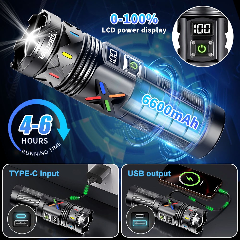 Long Range White Laser LED Flashlight Torch USB Charging Light Telescopic Zoom