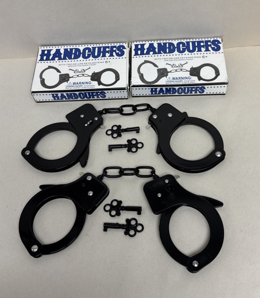 2 sets of Metal Novelty Costume Toy Fake HANDCUFFS For Adult with 2 Keys BLACK