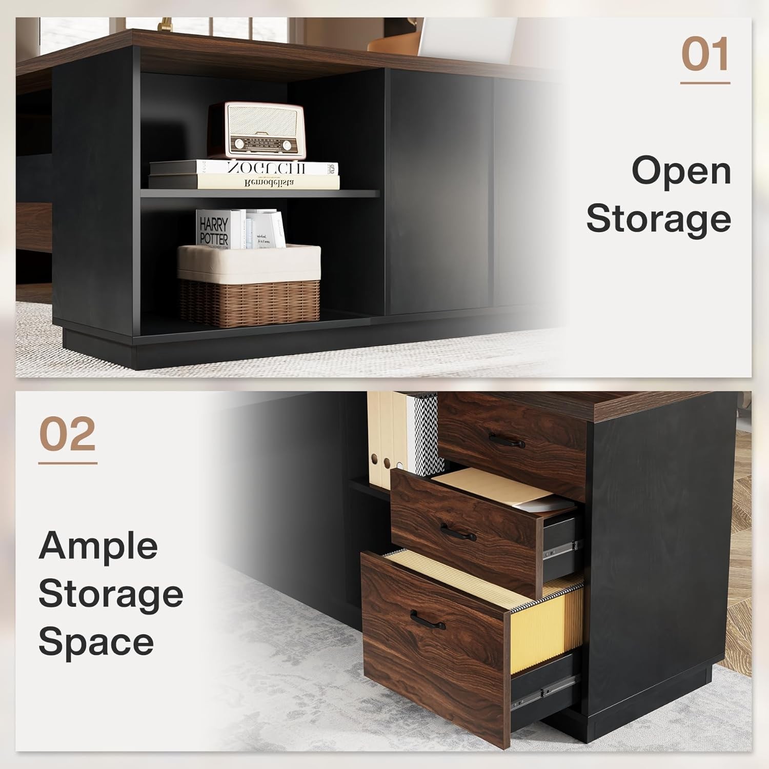 78" L-Shaped Executive Desk Large Office Computer Desk with Lateral File Cabinet