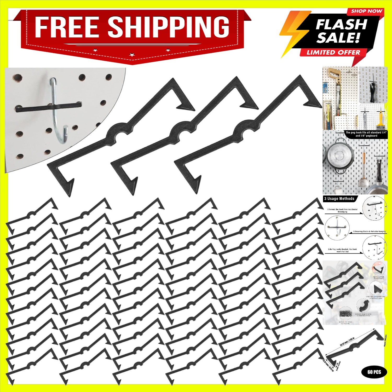 Black Peg Locks Plastic Pegboard Hook Locks Pegboard Display Hook Organizer F...