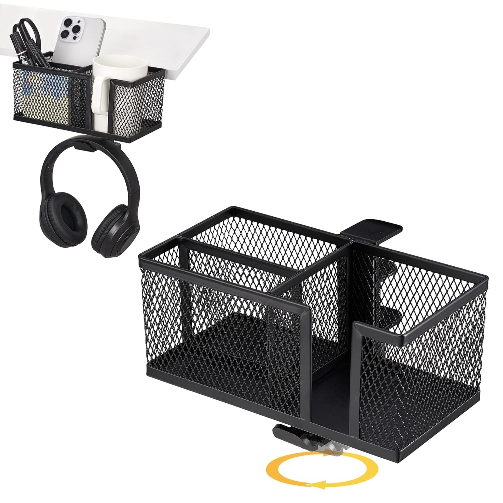 4 in 1 Metal Clip On Cup Holder Attachment for Gaming Desk or Table, Sturdy a...