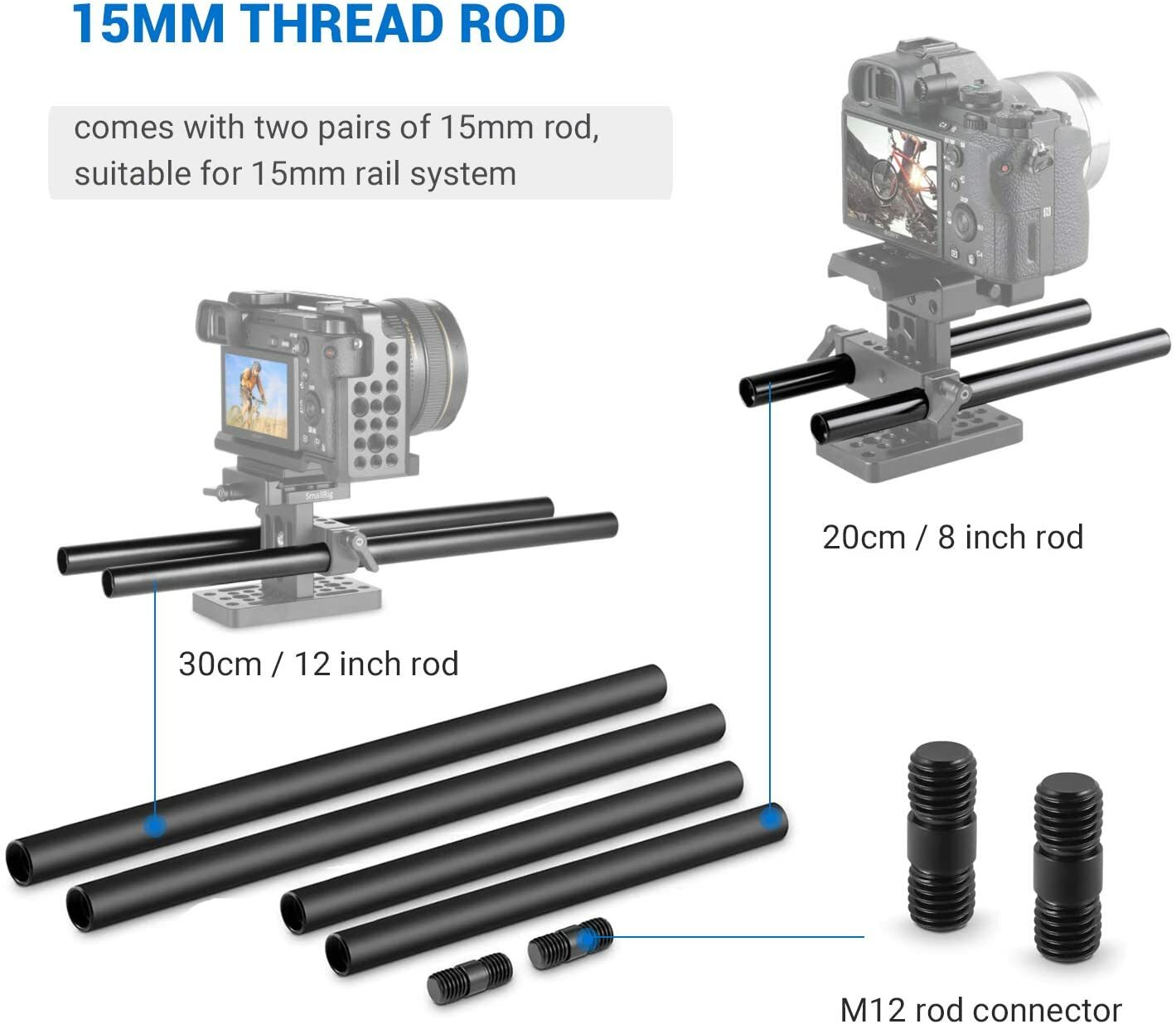 SmallRig 15mm Rods Aluminum Extendable Rail Support (6pcs ) for Camera Rig-1659