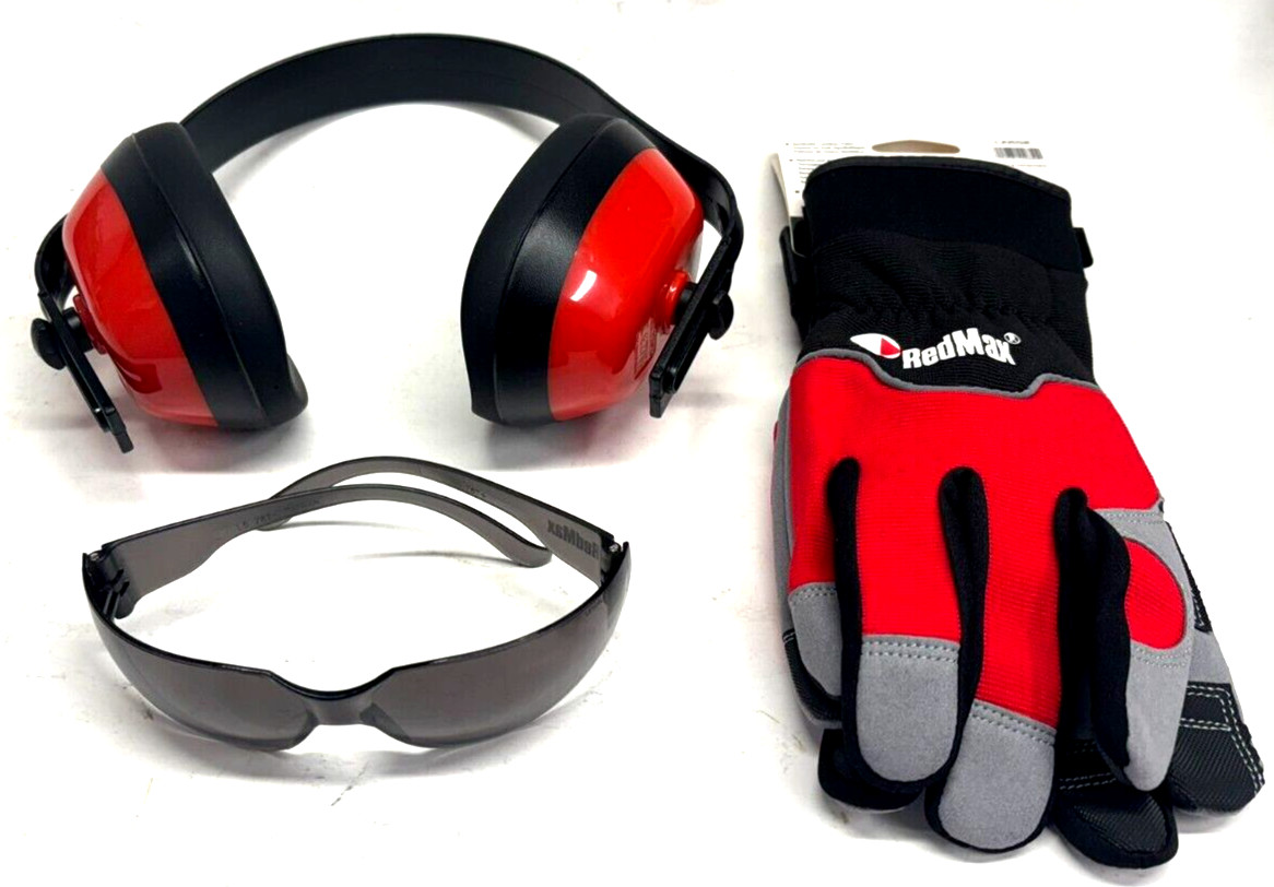 REDMAX  CHAINSAW TRIMMER GLOVES, EAR PROTECTION & SAFETY GLASSES, BRAND NEW