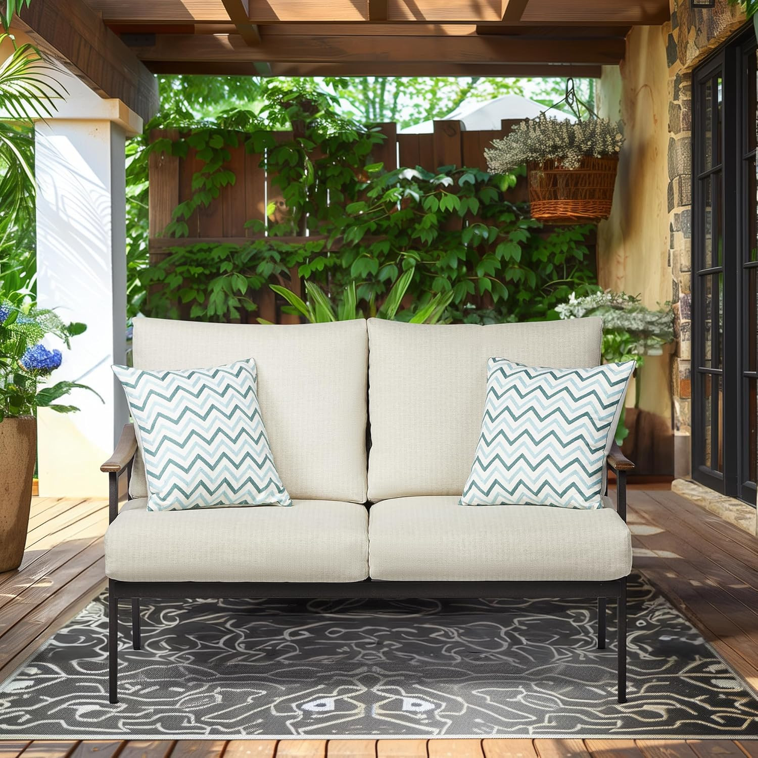 NATURAL EXPRESSIONS Patio Loveseat Sofa Outdoor Furniture Metal Chair with Wicke