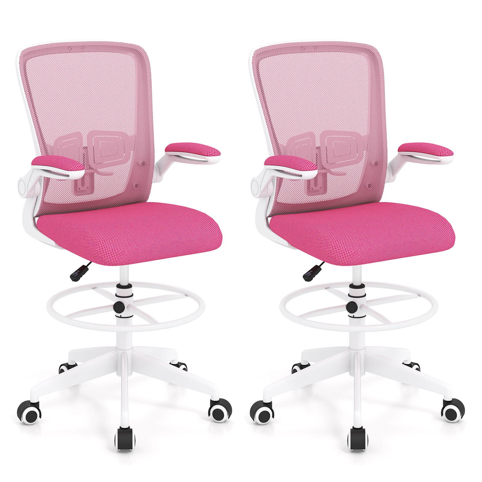 2PCS Home Office Drafting Chair w/Flip-Up Armrests Adjustable Footrest Ring