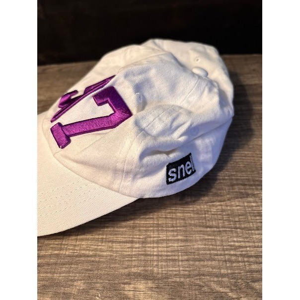 White Baseball Cap 507 Purple Logo Embroidered Adjustable Strap