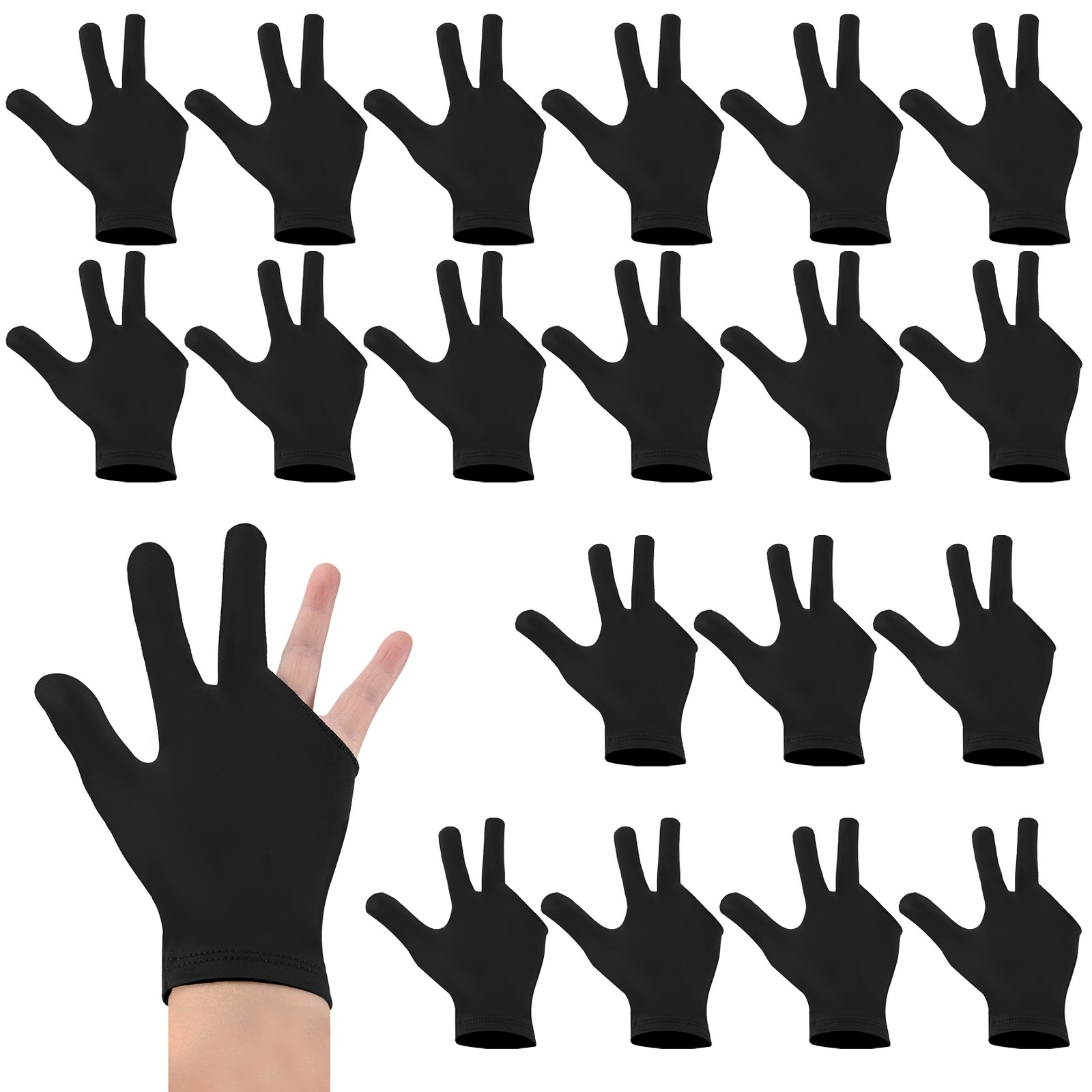 20Pcs Breathable Billiard Gloves Snooker Left Right Hand Gloves 3 Fingers4047