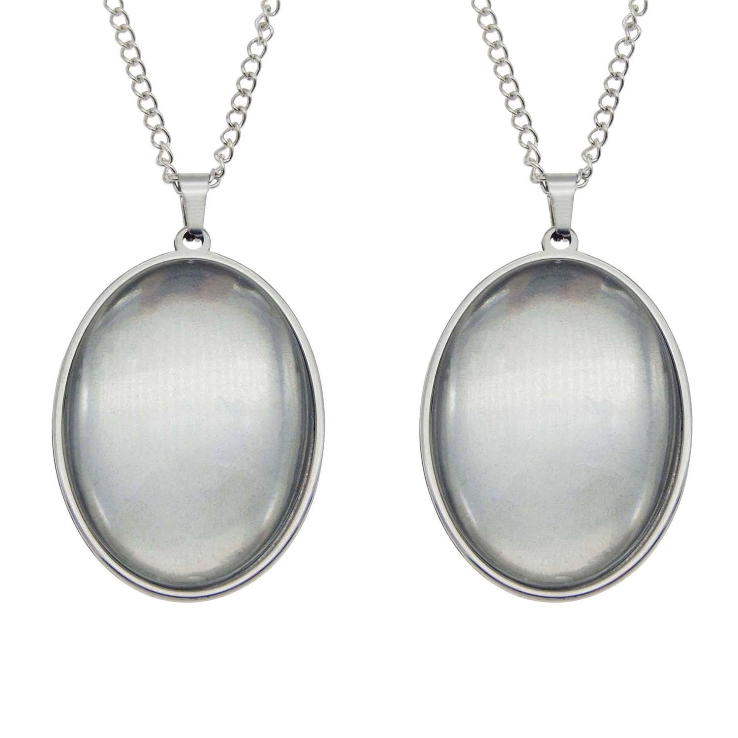 Julie Wang 10 Sets Oval Stainless Steel Bezel Tray Blank Pendant with Glass C...