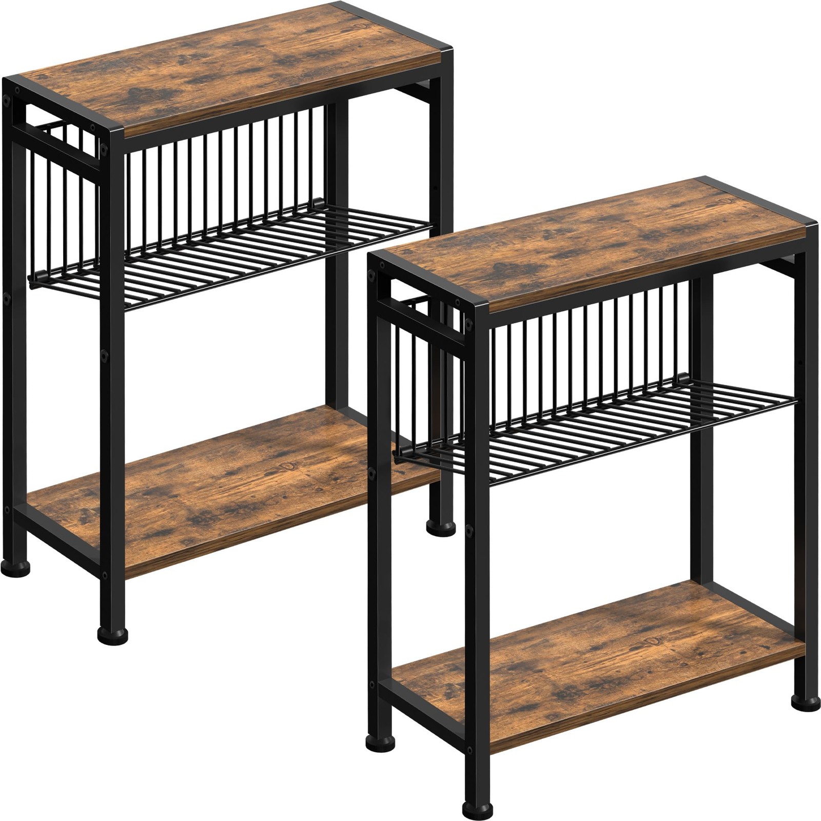 Small Side Table Set of 2 for Small Space, 3-Tier Narrow End Table with Magaz...