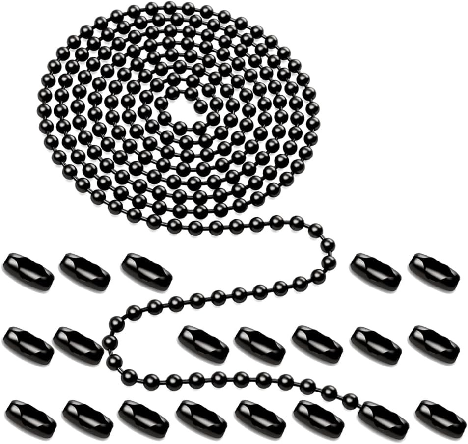 Black Ceiling Fan Pull Chain,160" Rustproof 3mm Beaded Ball Pull Chain Extension