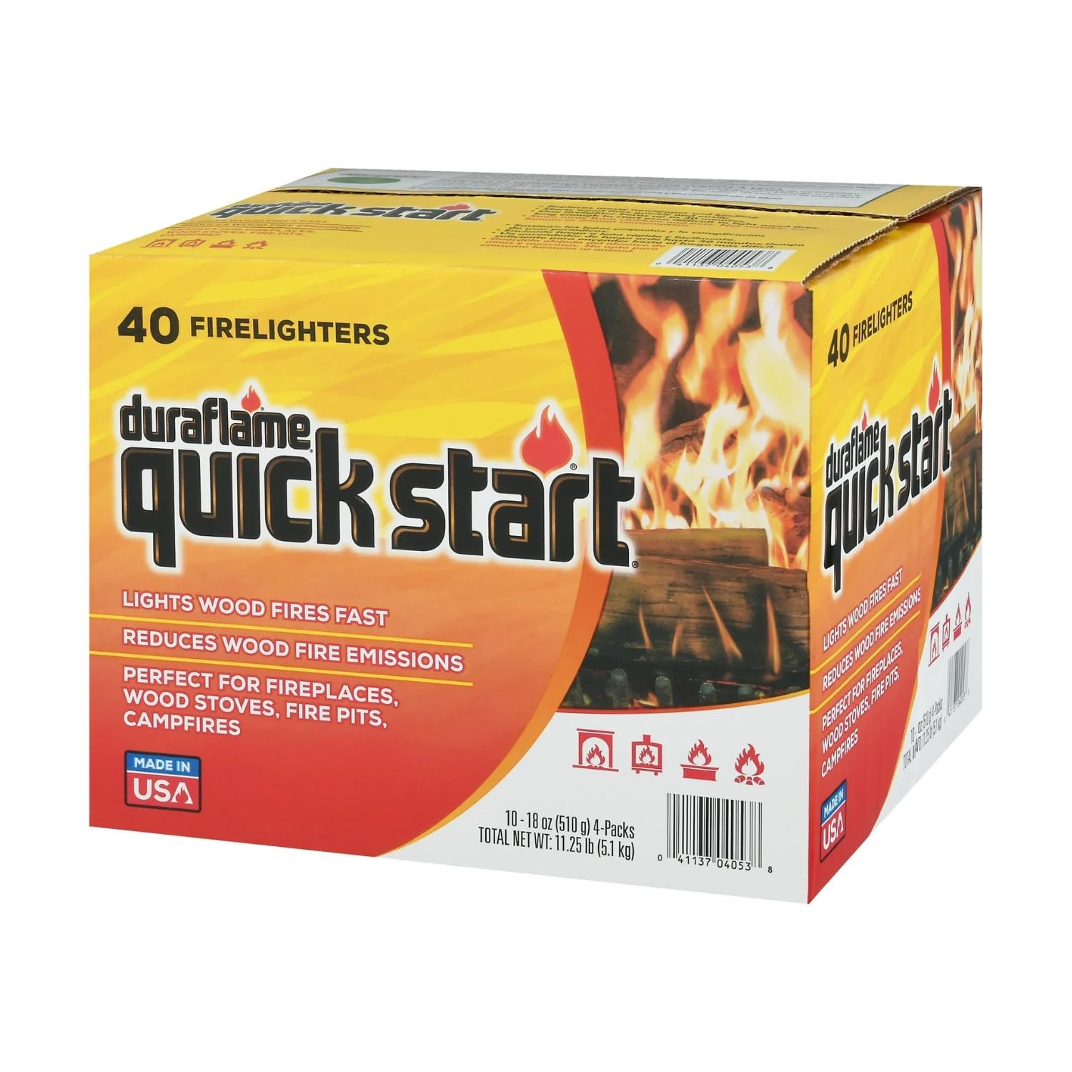 Duraflame Quick Start Firelighters – 40 Count Case | Instant, 1 Pack, Black