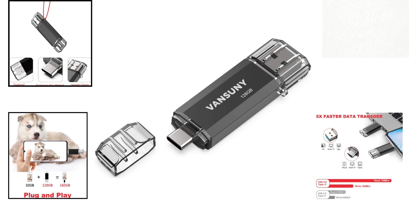 Temperature-Proof 128GB USB C Flash Drive & OTG Memory Stick for Quick Access