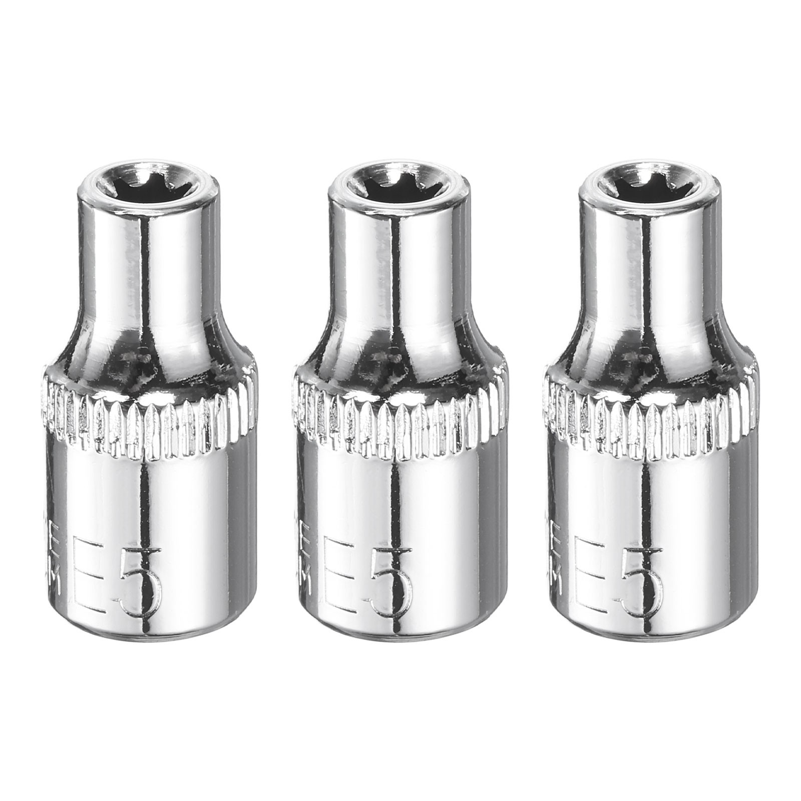 3pcs E-Torx Socket 1/4" Drive E5 Star Socket 1" Length 6 Point Spline Sleeve,