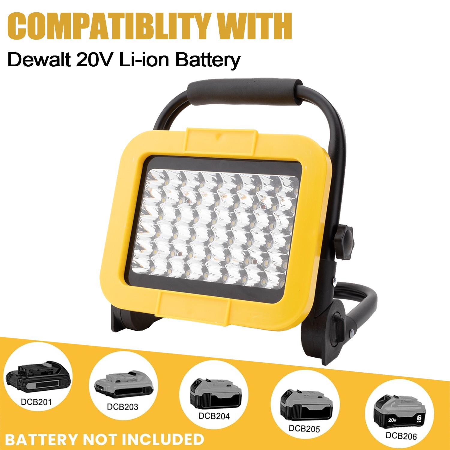 Cordless LED Work Light Fits For Dewalt 20V Battery 6000K 48Leds Flood Light