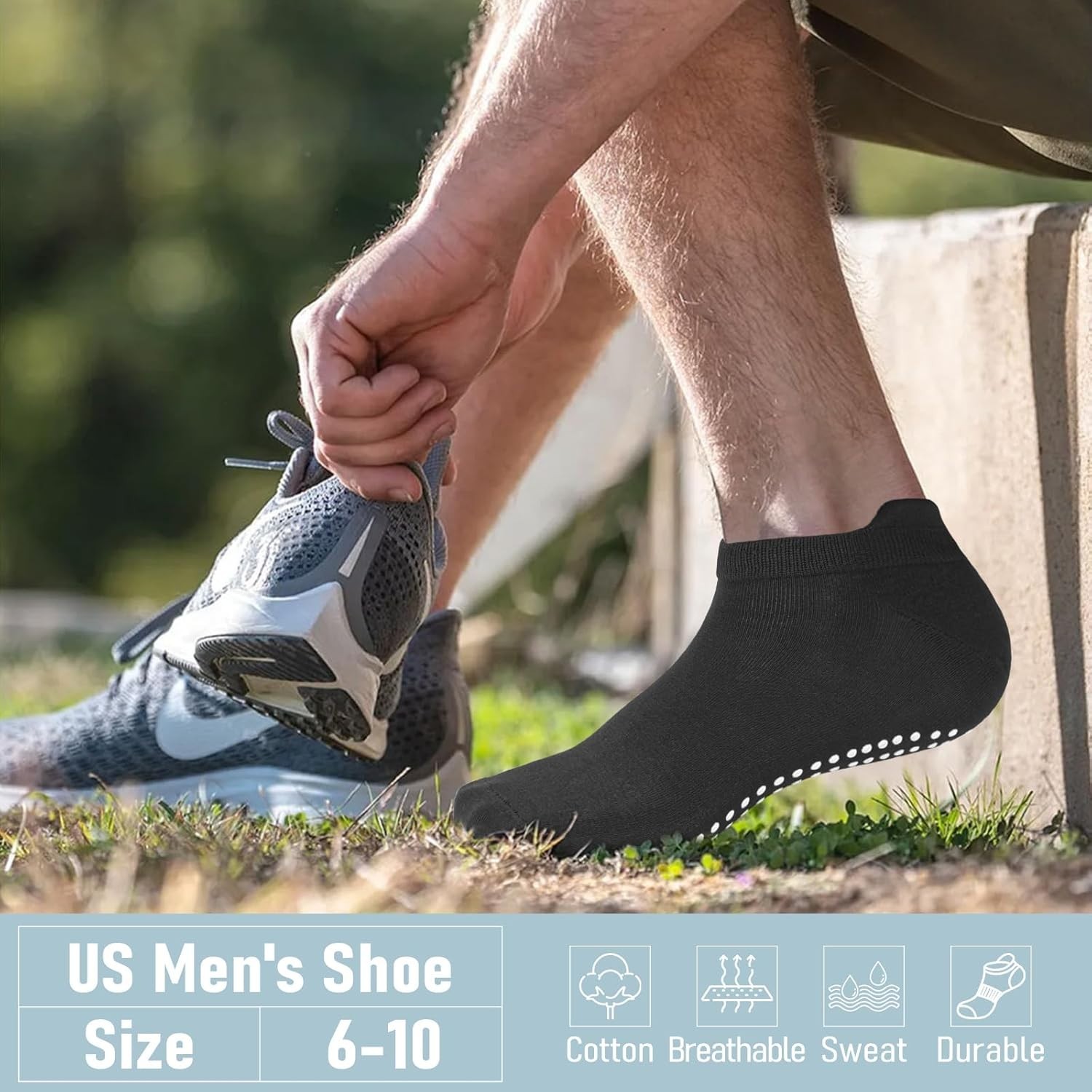 4 Pairs Non Slip Grip Socks for Men Anti-Skid Gripper Large-X-Large black