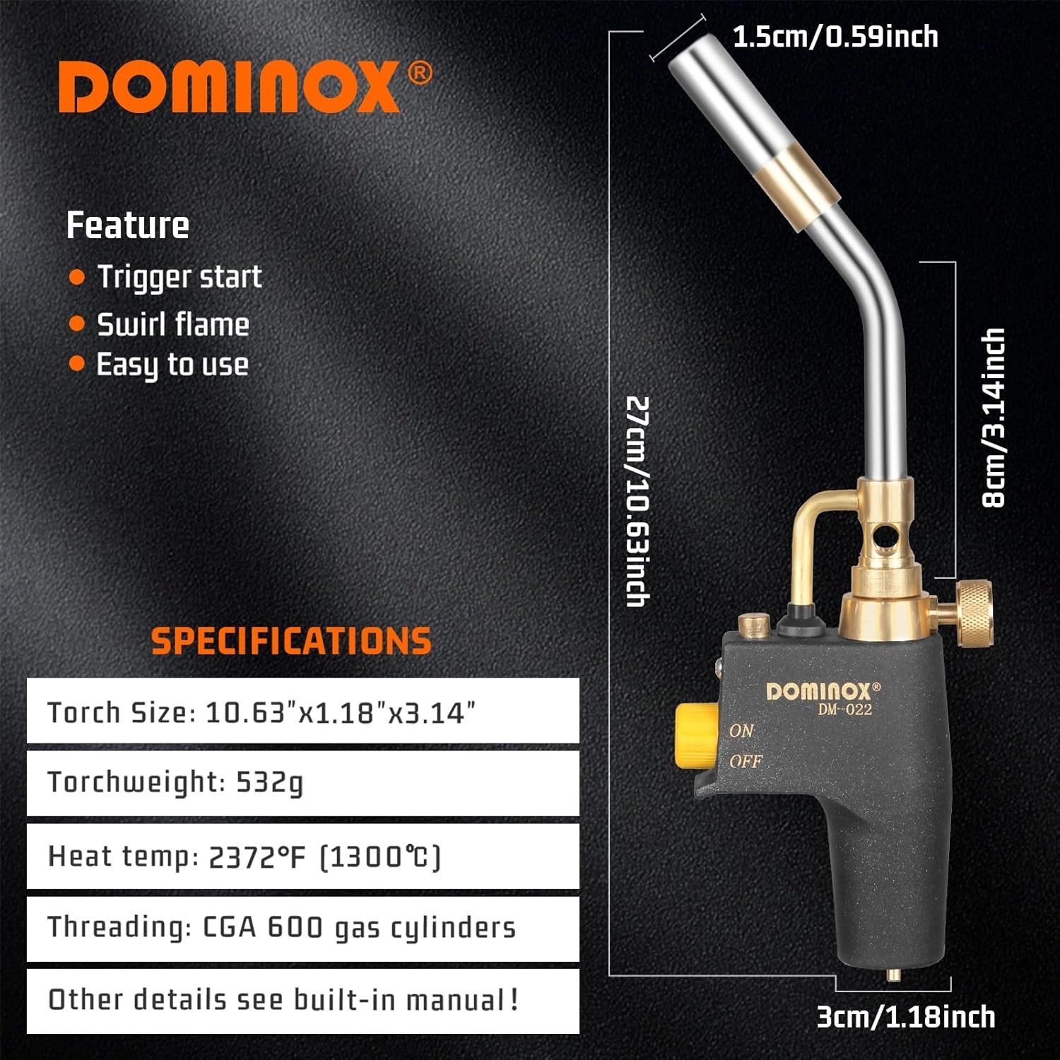 Propane Torch Head with Trigger Start for Versatile Soldering & Welding