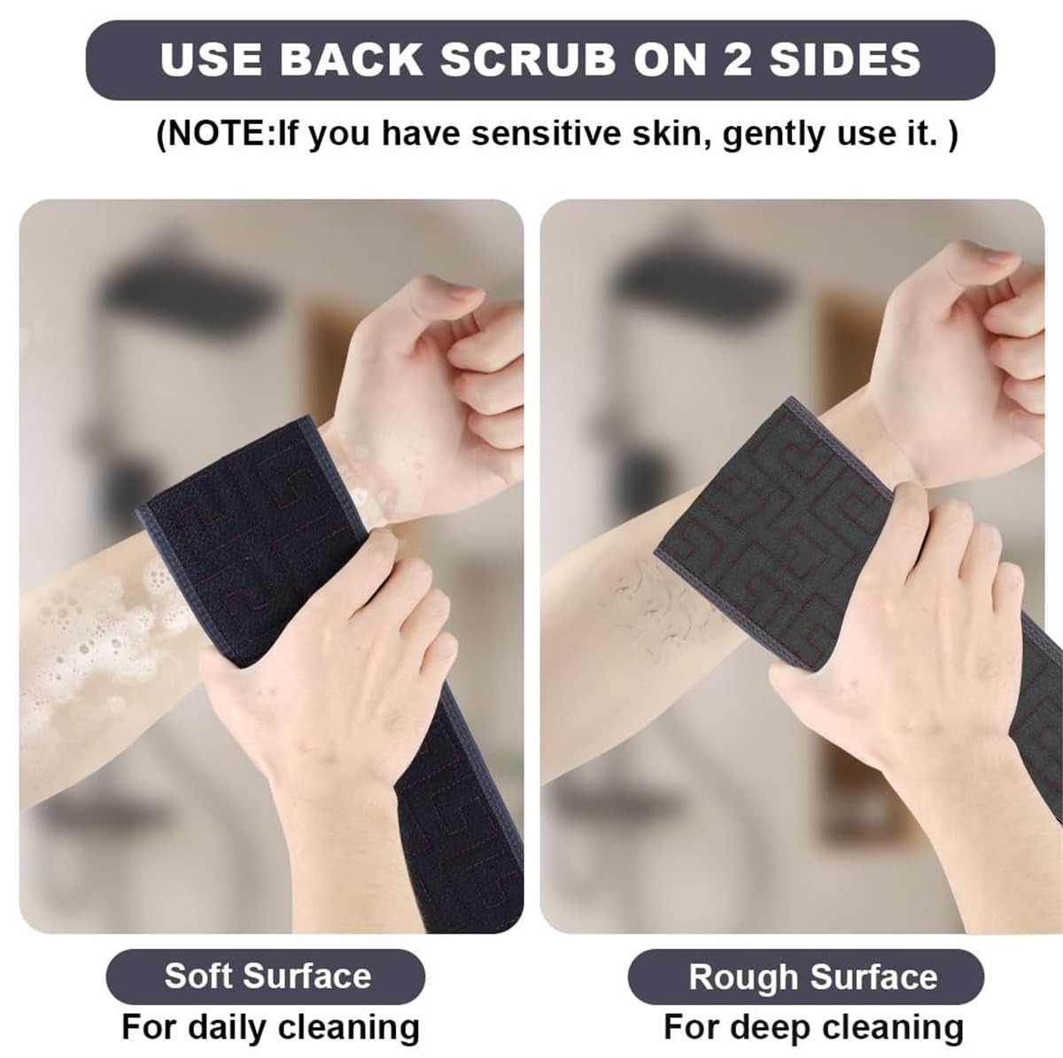 Exfoliating Back Scrubber for Shower, 37 Inches Washer with Navy Blue