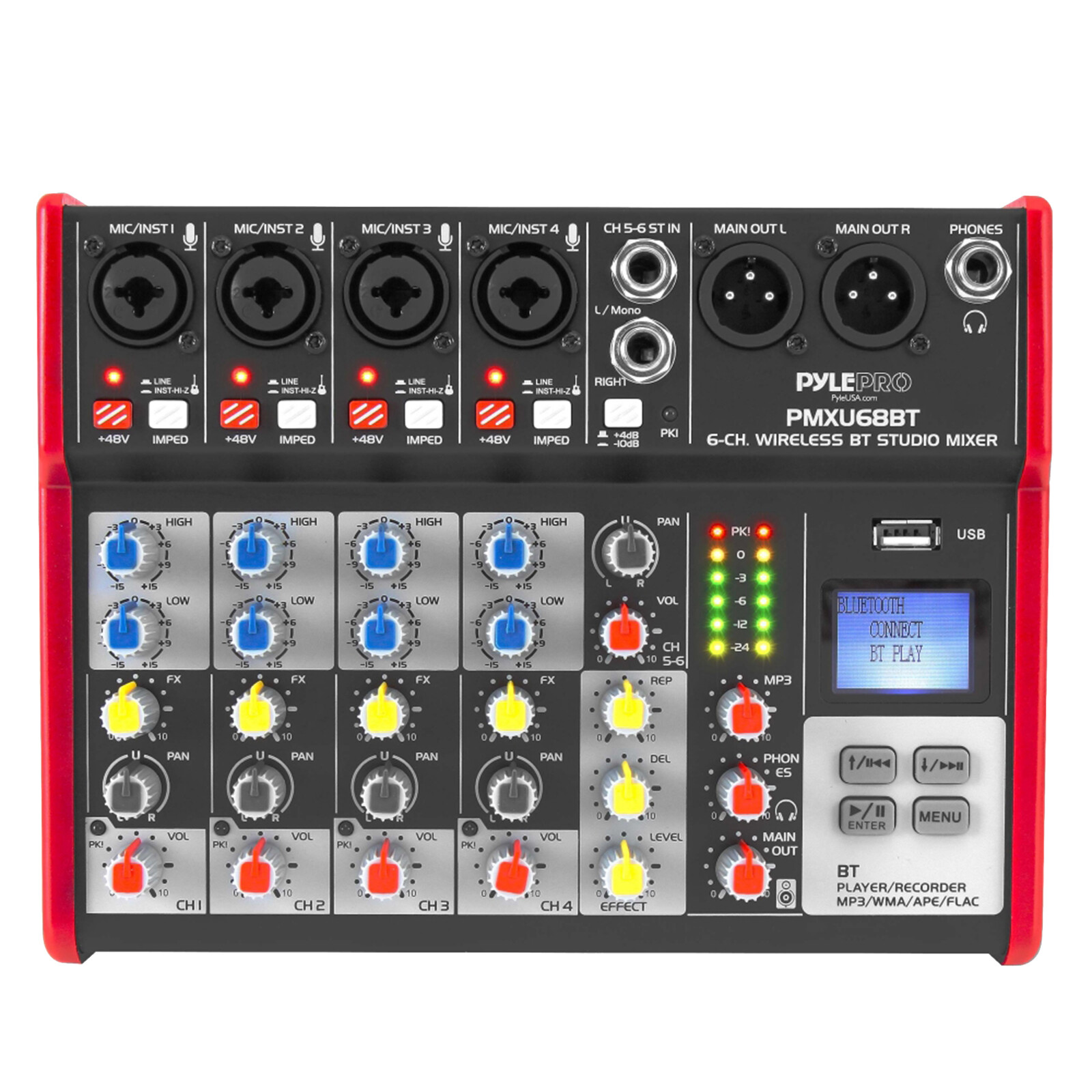 PylePro PMXU68BT 6-Channel Bluetooth Studio DJ Audio Mixer Console