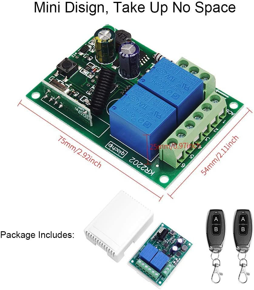 110V 120V 220V Wireless RF Remote Control Relay Switch Universal 2-Channel 433Mh