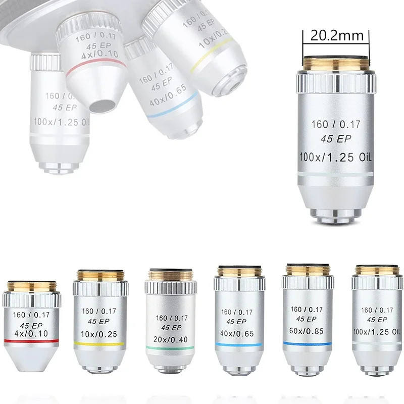 Semi-plan Achromatic Objective Lens 195 4X/10X/20X/40X/60X/100X 160/0.17 45EP