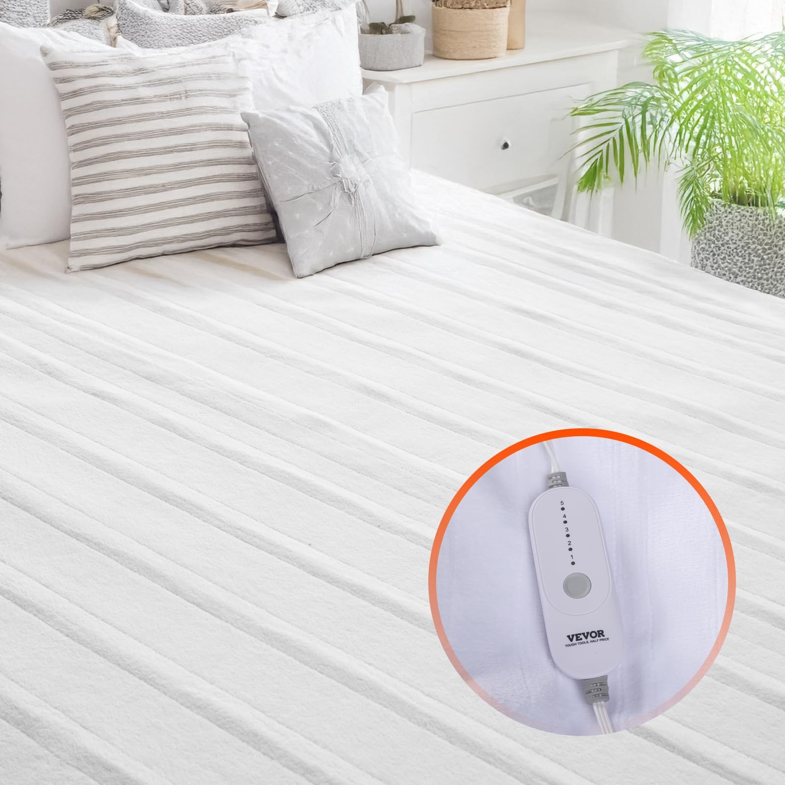 VEVOR Heated Mattress Pad, 60"x80", White Queen Electric 60 x 80 in,