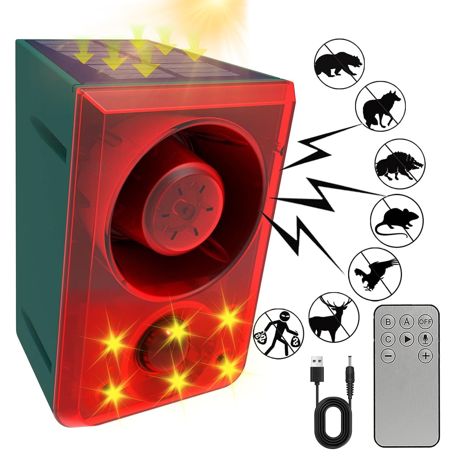 ChunHee Solar Outdoor Motion Sensor Alarm with Dog Barking Gunshot Sound, Suppor