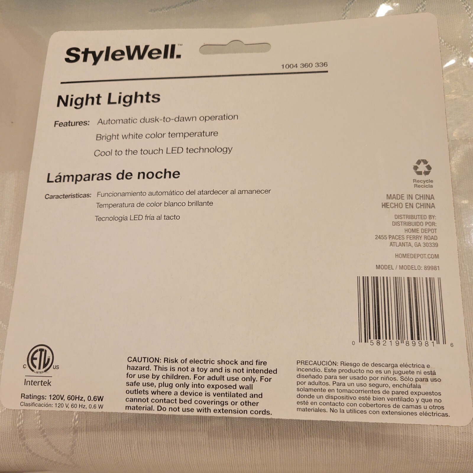 Lot/2 StyleWell LED Automatic Dusk to Dawn Bright White Night Lights cool 4Count