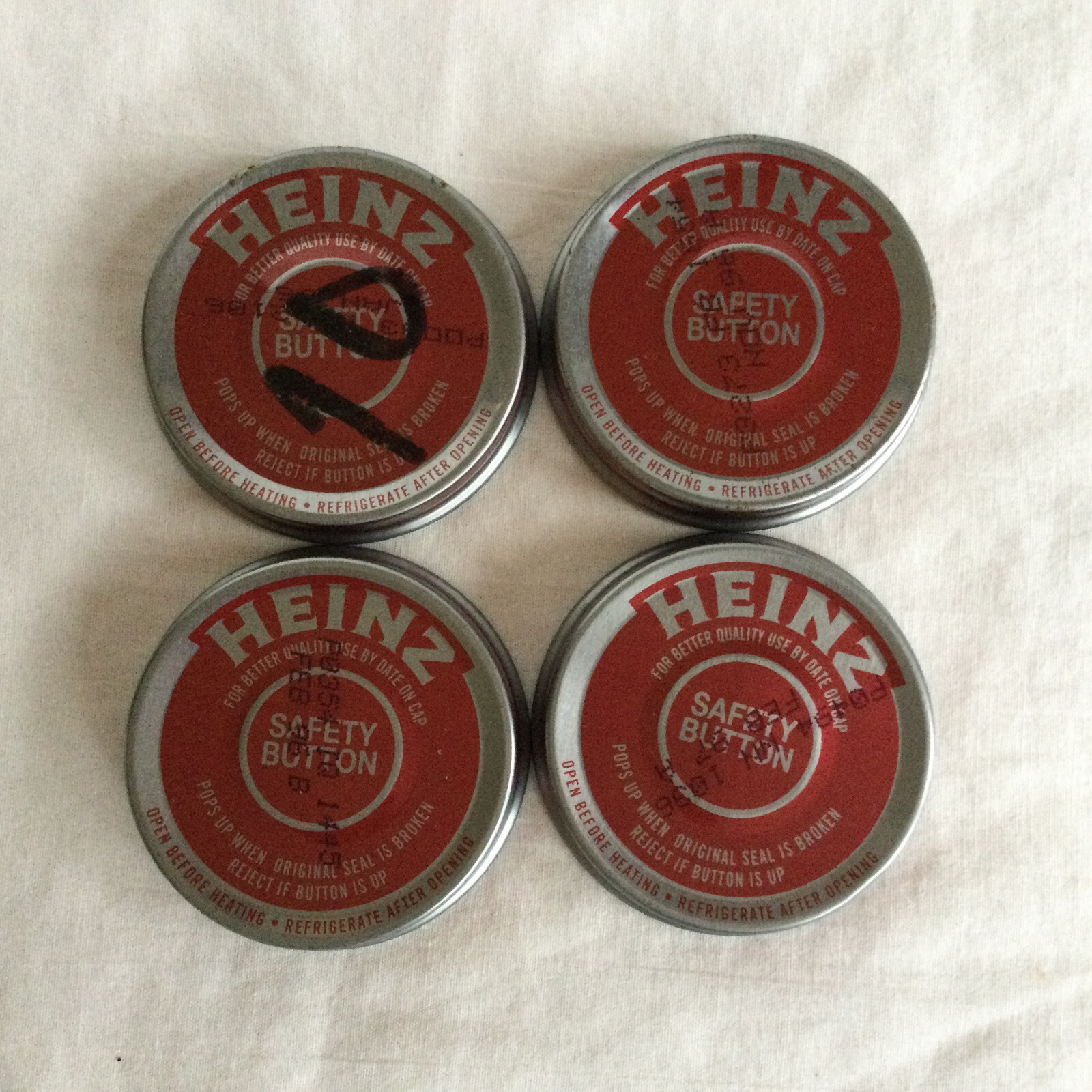 Lot of 4 Red Heinz Baby Food Jar Lids Only Clean Crafts Garage Storage